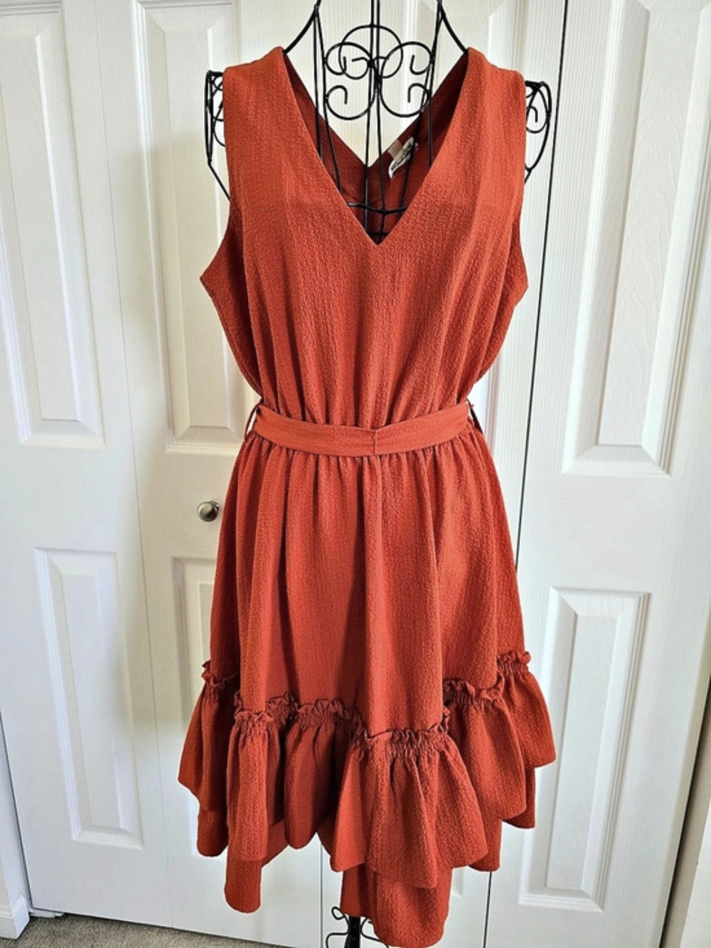 🍂🍁Calvin Klein Mini Ruffle Dress in Orange Size 10 Like New